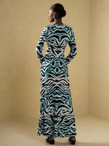 Vesra 女士几何印花长袖连衣裙 - 彩色 - 查看 2