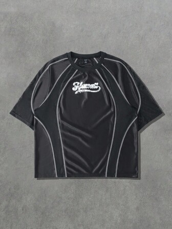 Prep Camiseta de manga corta con parches de malla para hombre, corte holgado y acortado