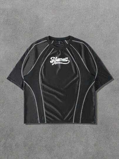 Prep Camiseta de manga corta con parches de malla para hombre, corte holgado y acortado