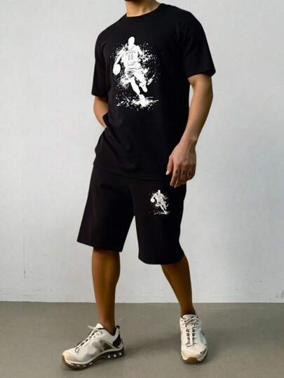 EURMUSE Men Basketball Printed Short Sleeve Regular T-Shirt And Short Set