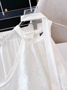 SHEIN Clasi Plus Size Women's Romantic Elegant Sweet Vacation Style Mesh Embroidered Camisole & Tie-Up Waist Flowy Skirt Set - White - View 7