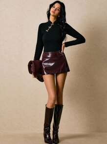 Poéselle Women's T-Shirt Metal Button Decoration Long Sleeve T-Shirt Black T-Shirt Elegant Casual Fashionable Versatile Daily Long Sleeve Slim Fit Women T-Shirt Fall Tops Fall Clothes For Women Fall Dresses For Women Winter Clothes Winter Outfits For Women Winter Clothes Women Going Out Tops Women Y2k Clothes Old Money Outfits Women Basic Tops - Black - View 6