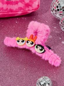 THE POWERPUFF GIRLS X SHEIN Fashionable & Cute Blossom & Bubbles & Buttercup Pink Plush Hair Claw For Women & Girls,Y2K - Pink - View 2