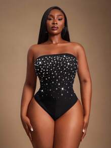 Radiana Women's Sexy Elegant Luxurious Black Mesh Crystal Bodysuit, Off-Shoulder Tight Fit Rhinestone Bodysuit, Party Top, Suitable For Ball, Valentine's Day, Music Festival, Concert, Gala, Formal Event, Dignified, Distinctive, Holiday, Date Night, Gathering, Birthday, Singles Party, Cocktail Party Black Rhinestone Bodysuit,Valentine's Day,Date Night,New Year's Eve ,Party
