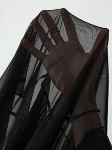 SHEIN CURVE+ 大码女式休闲透视网眼荷叶边立领长袖 T 恤大码透视上衣大码黑色上衣 8xl 女装 Curve Plus 上衣女式 Curve Plus 服装秋季女装、冬季、CURVE PLUS/秋冬 - 黑色 - 查看 9