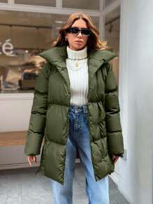 EURMUSE Palton căptușit cu curea, de culoare uni, pentru iarnă și toamnă