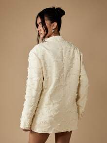 MISSGUIDED Bộ đồ vest quần short blazer phối ren tua rua chi tiết thô viền thô trang phục dự tiệc cưới trang phục nghỉ dưỡng thanh lịch cho dịp lễ hội mùa xuân hè trang phục dự tiệc - Màu be - Xem 2