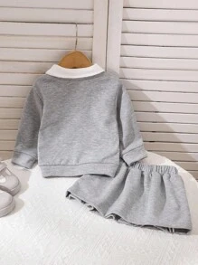 Souflis Souflis 2 件套女婴 2025 春秋学院风长袖灰色休闲时尚上衣 + 百褶裙甜美装 - 灰色 - 查看 2