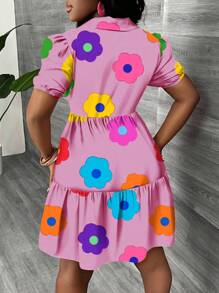 Slaydiva Casual Minimalist Women Mini Dress, Suitable For Summer & Vacation, Colorful Floral Print, Boho Suitable For Going Out Chic Dress - Pink - View 3