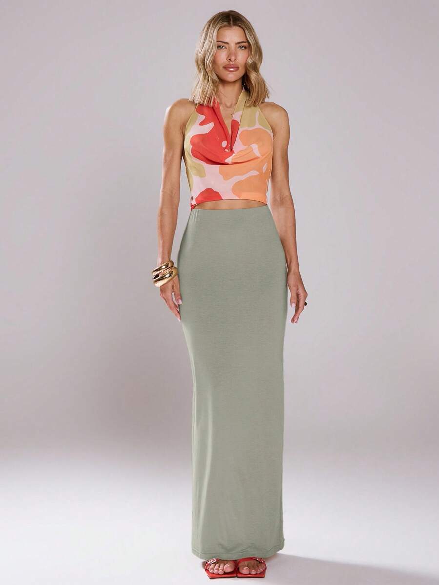 MUSERA 低腰修身长裙，夏季可爱度假休闲90年代风格工作/办公室穿搭 - 淺灰色 - 查看 1