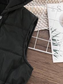 Sparklyn Tween Girls' Hooded Cinched Waist Padded Vest, Mid-Length Zipper, Sleeveless Jacket, Versatile For Autumn/Winter Fall - Black - View 4