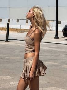 SHEIN ICON Conjunto de top de tirantes y falda plisada para mujer - Marrón - Ver 5