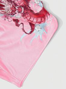 ROMWE MEN Anime 男式字母花卉印花休闲宽松拳击短裤