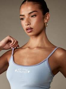 MISSGUIDED Áo ba lỗ thể thao phong cách cổ điển dành cho sinh viên đại học, thẩm mỹ, dây đeo có thể điều chỉnh, áo hai dây tập luyện cơ bản ôm vừa vặn mùa hè - Màu xanh lam - Xem 6