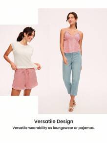 LUVLETTE 夏季女士红色格子图案纯棉V领吊带背心可爱睡衣上装和短裤套装，透气性感可爱睡衣套装，荷叶边长裤带口袋，内衣外穿舒适居家必备，平衡百搭，也适合青少年女孩、年轻女孩和儿童。 - 紅色 - 查看 10