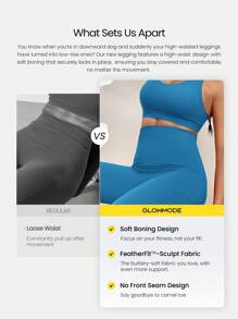 GLOWMODE 24 英寸 CoreHold FeatherFit™-Sculpt CoreHold 防滑贴身塑形无前缝紧身裤，带侧袋，中等强度健身慢跑健身房训练 - 漫遊藍 - 查看 2