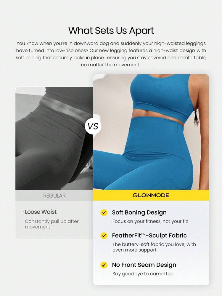 24'' CoreHold FeatherFit™-Sculpt CoreHold No Slip Fit Boning Tummy Control No Front Seam Leggings With Side Pockets Medium Impact Workout Jogging Gym Training