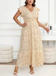 SHEIN Clasi 加大码休闲度假碎花连衣裙 - 黃色 - 查看 3