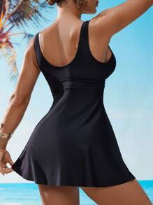 SHEIN Damklänning med ärmlös, breda axelband och liljeblommönster för sommarstranden - Blå - Visa 2