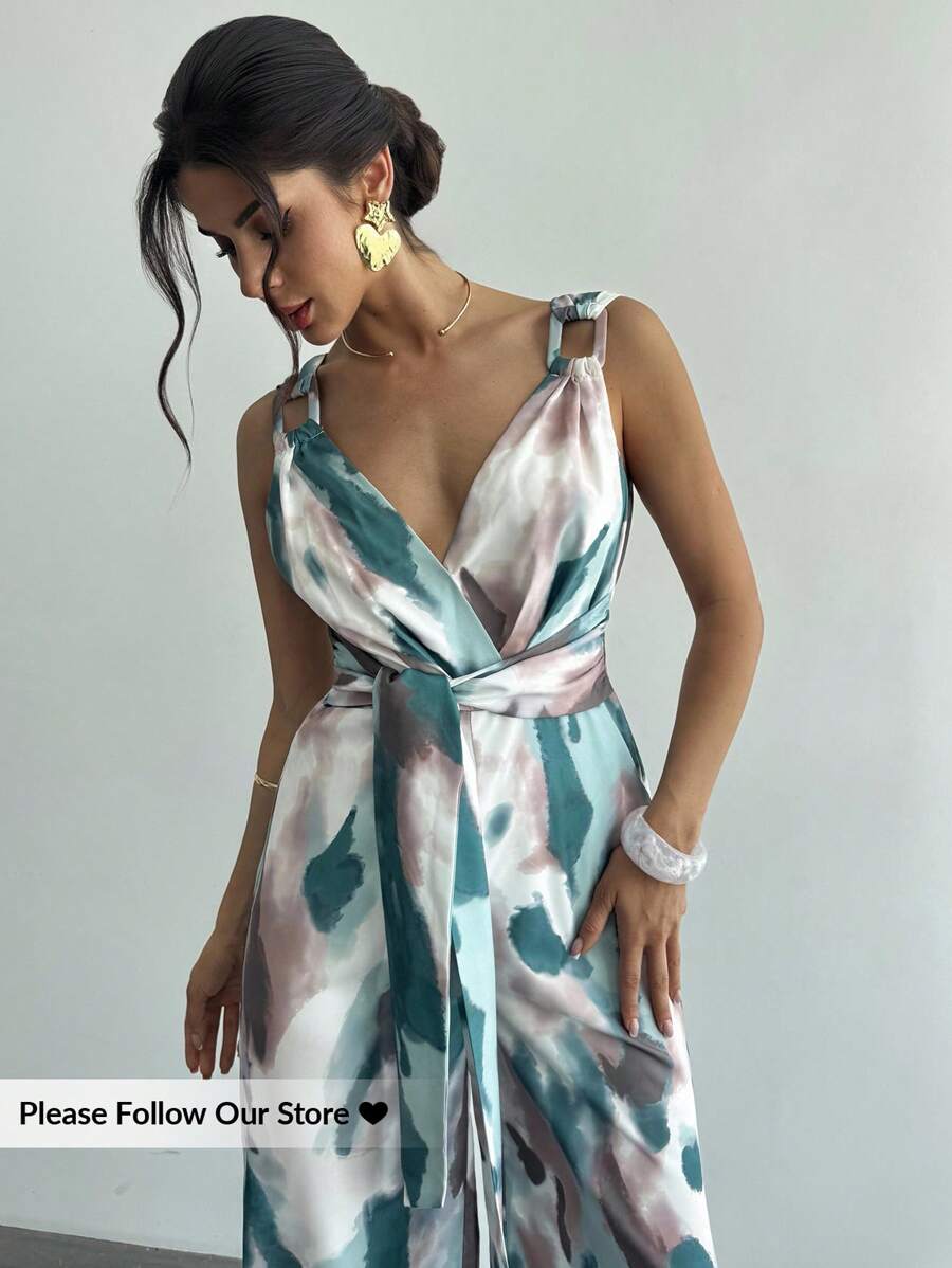 Firerie Neue romantische & weiche Batik-Farbton Damen weite Bein Jumpsuit, geeignet für Strandurlaub, Gartenfest, Alltagsanlässe/4. Juli Outfits/Strandoutfits für Frauen/Salbeigrüne Urlaubsoutfits, Urlaubsoutfits für Frauen