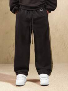 SUMWON Quần chạy bộ dáng rộng rãi, có sọc bên hông, cạp chun rút thoải mái, thời trang dạo phố thu đông - màu đen - Xem 4