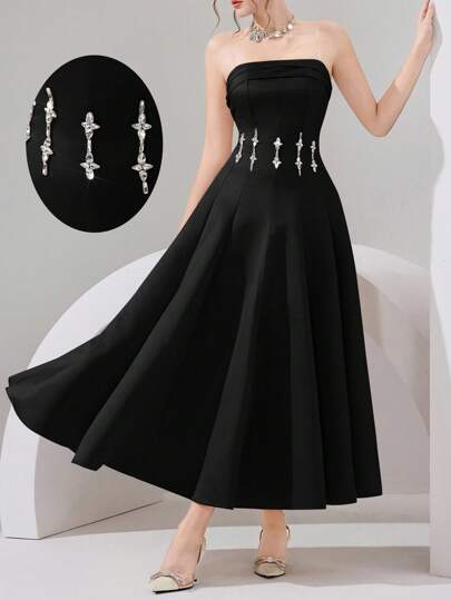 Poshira Women's Elegant Romantic Crystal Embellished Strapless Formal Gown (Heavily Embellished),Sequin Formal Dress Women Off Shoulder Formal Dress Formal Evening Gown Gala Evening Gown Birthday Dinner Dress