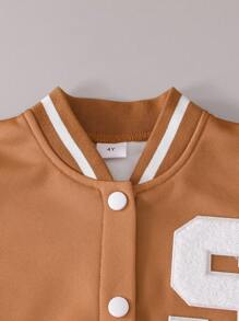 Casual Cute Capybara Print Young Girls Fleece Sweatshirt, Khaki Brown, Japanese Style, Front Pouch, Duck Print, Left Chest S Embroidery, Sleeve English Letter Print, Ribbed Collar & Cuffs & Hem, Long Sleeve Jacket, Suitable For Daily Wear, Outings, Travel, Vacation, Parties - Coffee Brown - View 5