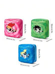 THE POWERPUFF GIRLS X SHEIN 1 件涤纶图案储物袋，可用作卫生巾架、电子产品收纳袋、小物品袋、泡泡、花朵、毛茛、友谊、爱情 - 彩色 - 查看 10