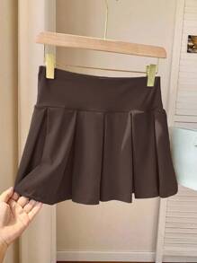 Comfortcana 女士纯色针织可爱运动百褶迷你裙