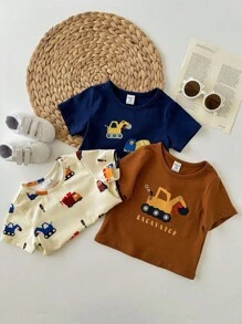 3件套男女宝宝情人节心形和汽车图案圆领短袖套头衫