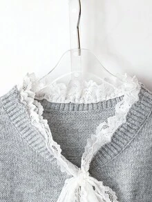 Franclia Fashionable Blogger-Inspired Lace-Up Sheer Loose Knit Cardigan, Chic European StyleWomen's Autumn Clothingautumn Fall Clothes For Women Fall Autumn Clothes Fall Outfits For Women Autumn Outfits For Women Fall Clothes Autumn Women  Fall Women Clothes Autumn Clothing Elegant Fashionable Casual Commuting Business Office Daily Leisure All-Match Temperament Urban Teacher Professional Attire - Light Grey - View 5