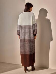 CLARA VERO 拼色落肩毛衣，长袖毛衣裙 - 奶油色 - 查看 2