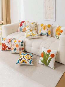 1pc Pillow Case, Tulip Pillow Case, Home Decoration, Living Room, Bedroom, Outdoor Sofa Decoration Gifts Birthday Graduation - Pink Tulip - View 3