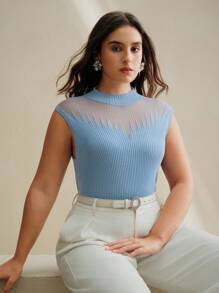 Anewsta Plus Size Sheer Sexy Crop Top - Baby Blue - View 6