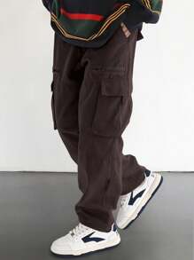 Manfinity Roghcode 秋季宽松男式翻盖口袋侧边工装裤