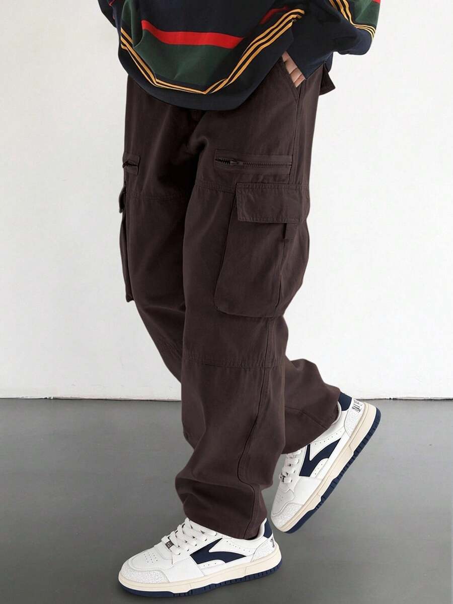 Manfinity Roghcode 秋季宽松男式翻盖口袋侧边工装裤