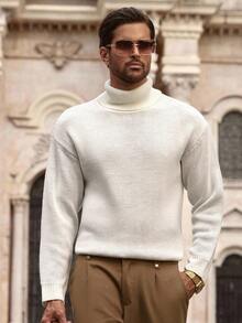 HIMLAND Men's Fashion Pullover Sweater With Horse Head Pattern, Loose And Relaxed Knit Men Turtleneck Shirts Mock Neck Men Men Knitwear Summer Turtleneck Men Turtleneck Sweater Men Knit Wear Men Knitwear Men , Fall Winter - Multicolor - View 6