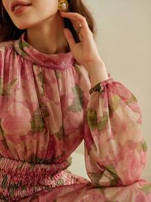 SHEIN Clasi Vestido maxi de vacaciones elegante y relajado con cintura ceñida, nuevo para primavera/otoño 2025, adecuado para citas, salidas, vacaciones, banquetes, fiestas, noches, bodas, festivales de música - Multicolor - Ver 4