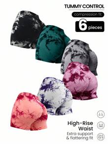 Easithlete 3pieces Set Of Fashion Tie-Dye Printed Seamless Sports Yoga Running Shorts - Multicolor - View 1