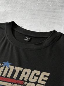 Manfinity Dauomo 男士夏季字母印花圆领短袖休闲T恤 - 黑色 - 查看 3