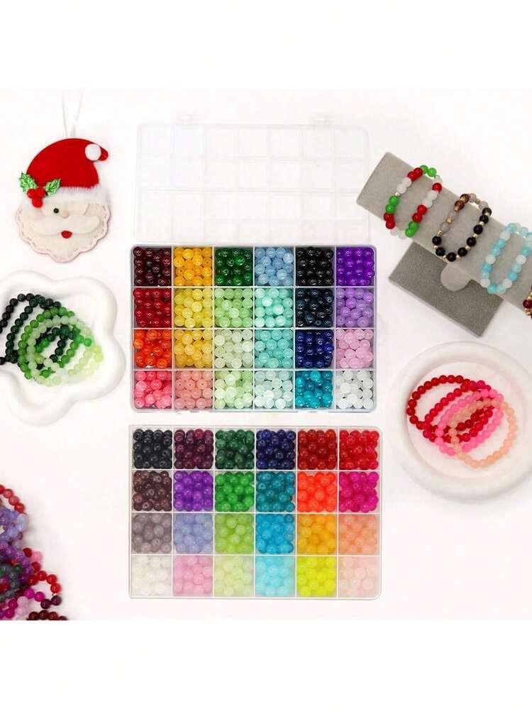 Aproximadamente 360 piezas Juego de cuentas de vidrio de colores surtidos, adecuado para hacer joyas hechas a mano - pulseras, collares, aretes, manualidades (color aleatorio) - Cambio de color gradual - Añade 7