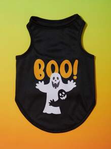 PETSIN 1 Pet Halloween Black And White Ghost Print Vest - Multicolor - View 1