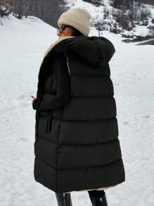 EURMUSE Clasi Two-Tone Reversible Padded Zipper Front Pockets Drawstring Hood Vest Jacket - Multicolor - View 2