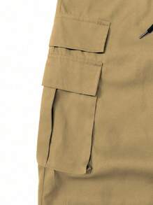 Manfinity Homme 男士休闲街头纯色抽绳腰部翻盖口袋工装裤棕色工装裤男士卡其色工装裤，秋季 - 卡其色 - 查看 5