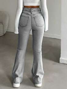SHEIN Tall 98%Cotton High-Waist Original Boot Cut Jeans Tall - Grey - View 2
