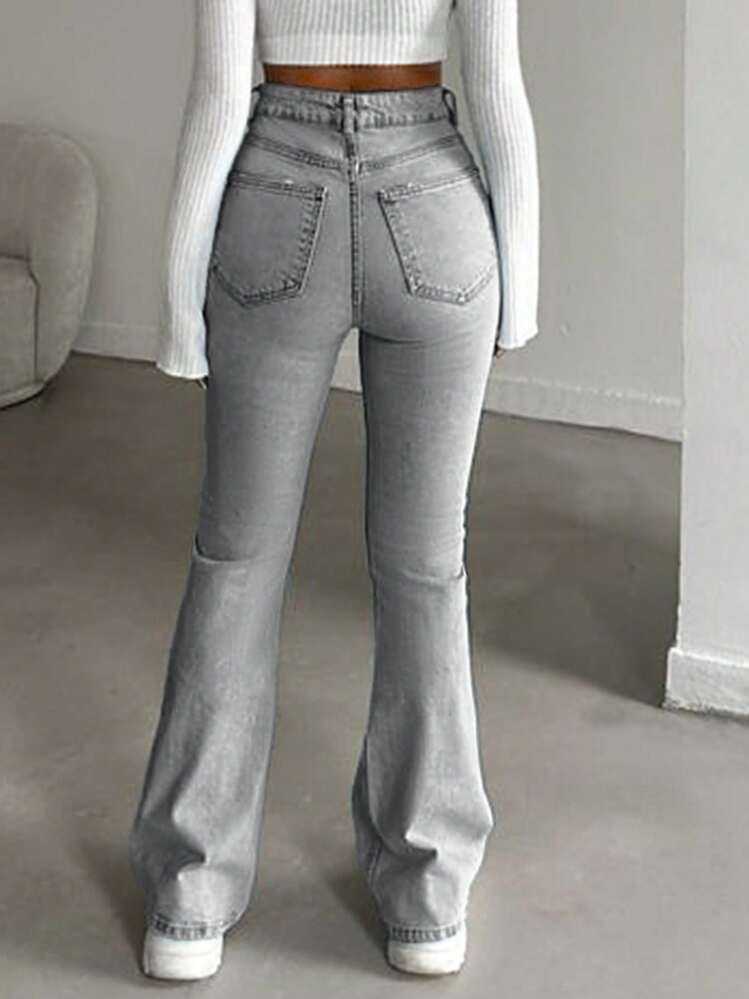SHEIN Tall Jeans de tiro alto con corte bota original, 98% algodón, talla alta - Gris - Añade 2