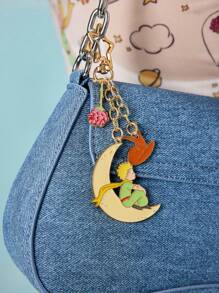 LE PETIT PRINCE X SHEIN 时尚可爱的锌合金钥匙扣、包包挂件、吊坠、收藏礼品、月亮和星星、金色 - 彩色 - 查看 5