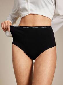 LUVLETTE 3 条装透气棉质基本款高腰三角裤女士内裤套装 - 全黑，也适合青少年女孩和儿童 - 黑色 - 查看 6