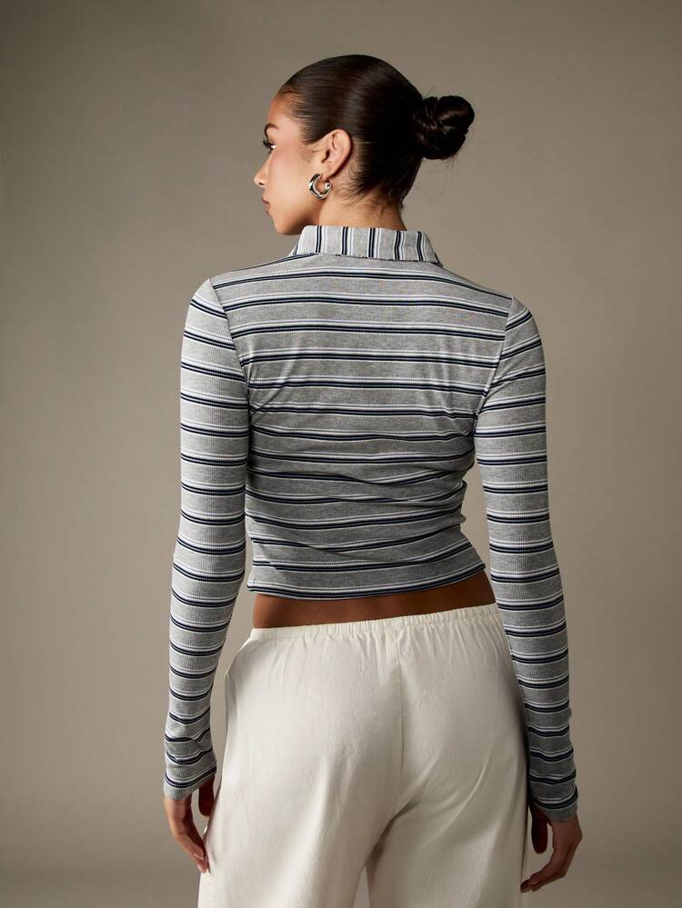 MISSGUIDED Cardigan de malha canelada com zíper, gola e mangas compridas
