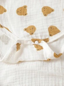 SHEIN Infant Boy Casual Everyday Outing Crinkle Fabric Cute Bear Print Bodysuit And Corduroy Bib Pants Set, Autumn Newborn Baby Boy Clothes Set Cute Baby Boy Clothes - Brown - View 4